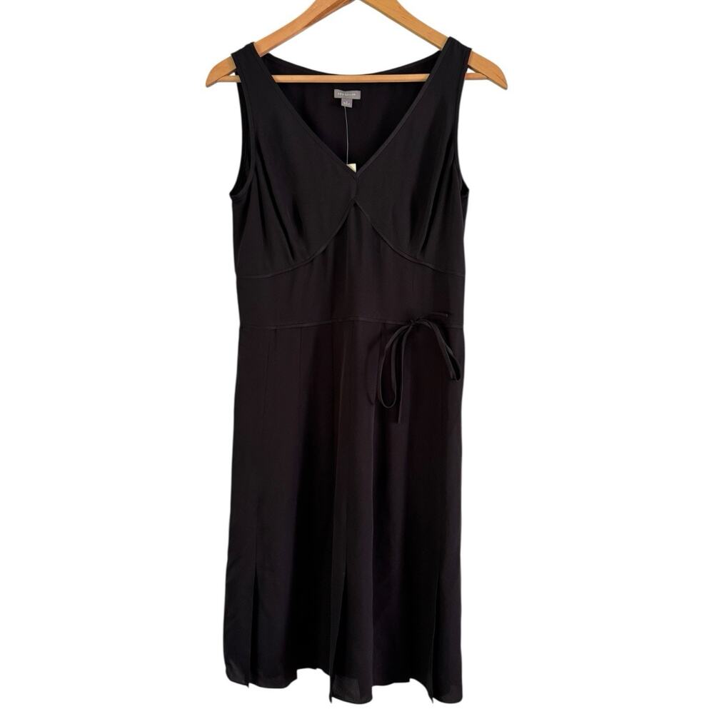 NWT Ann Taylor Black Silk Pleated Empire Waist Cocktail Midi Dress Size 4
